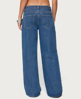 Women's Iridescent Button Low Rise Baggy Jeans