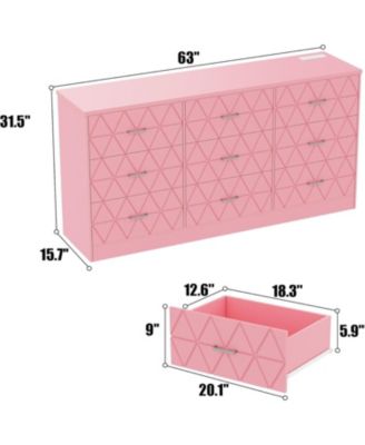 63'' Wooden Modern Chest 9 Drawer Dresser, Dresser with Power Outlet