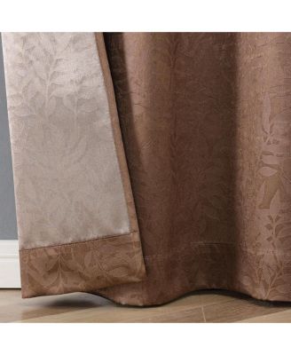 Set of 2 Leeds Floral Leaves Embossed Light Filtering Grommet Top Window Curtain Panels