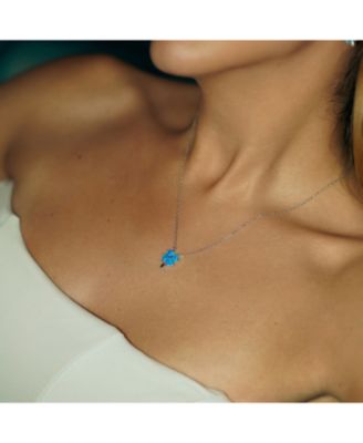 Women's Blue Opal Four Leaf Clover Sterling Silver Necklace