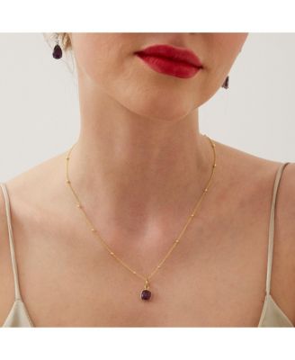 Amethyst Square Pendant Necklace With Beaded Chain in Sterling Silver