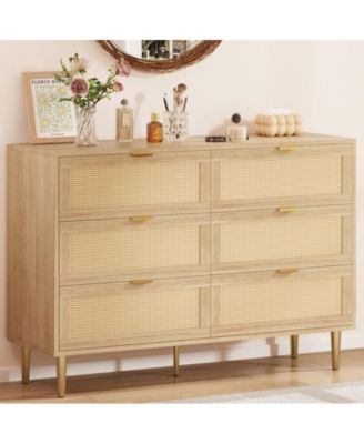 Natural Rattan 6 Drawer Dresser for Bedroom