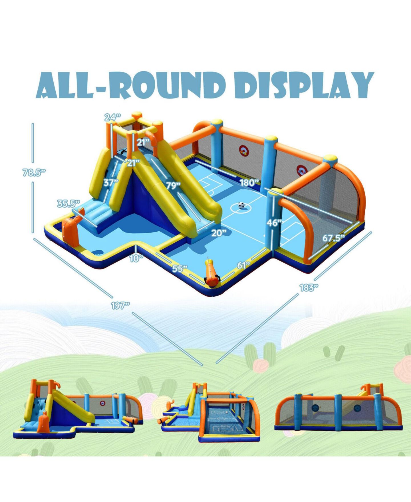 Детская игрушка SUGIFT Givimo Giant Soccer-Themed Inflatable Water Slide with 735W Blower, цвет: Синий — фото 2