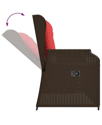 Reclining Patio Bench Brown PE rattan 2-seater Removable Covers