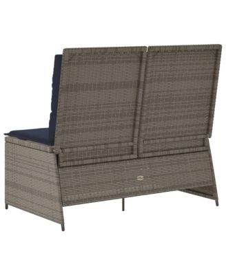 1 PC poly rattan Reclining Patio Bench with Navy blue cushions