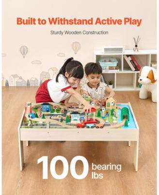 Train Table, 84 PCS Wooden Activity Table with Collapsible Bin, 3-in-1 Train Set for Playing, Drawing & Reading, Toy for Kids 3