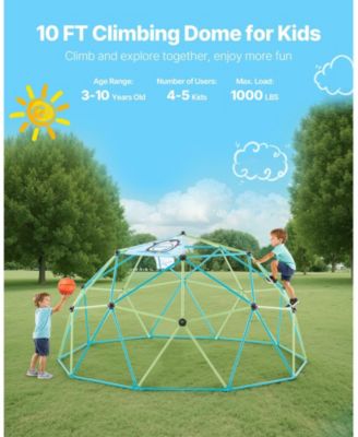 Climbing Dome, 10 ft Geometric Dome Climber with Octopus Net and 2 Basketballs, 1000 lb Capacity
