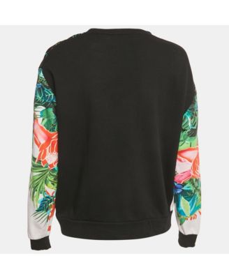 Women's Black/green Printed Cotton Sweatshirt