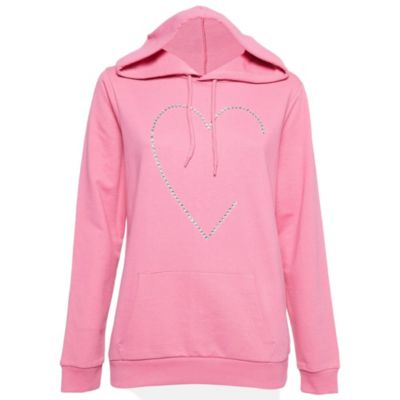 Women's Pink Crystal Embellished Cotton Hoodie