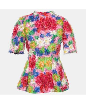 Women's Multicolor Floral Print Cotton Blend And Lurex Top