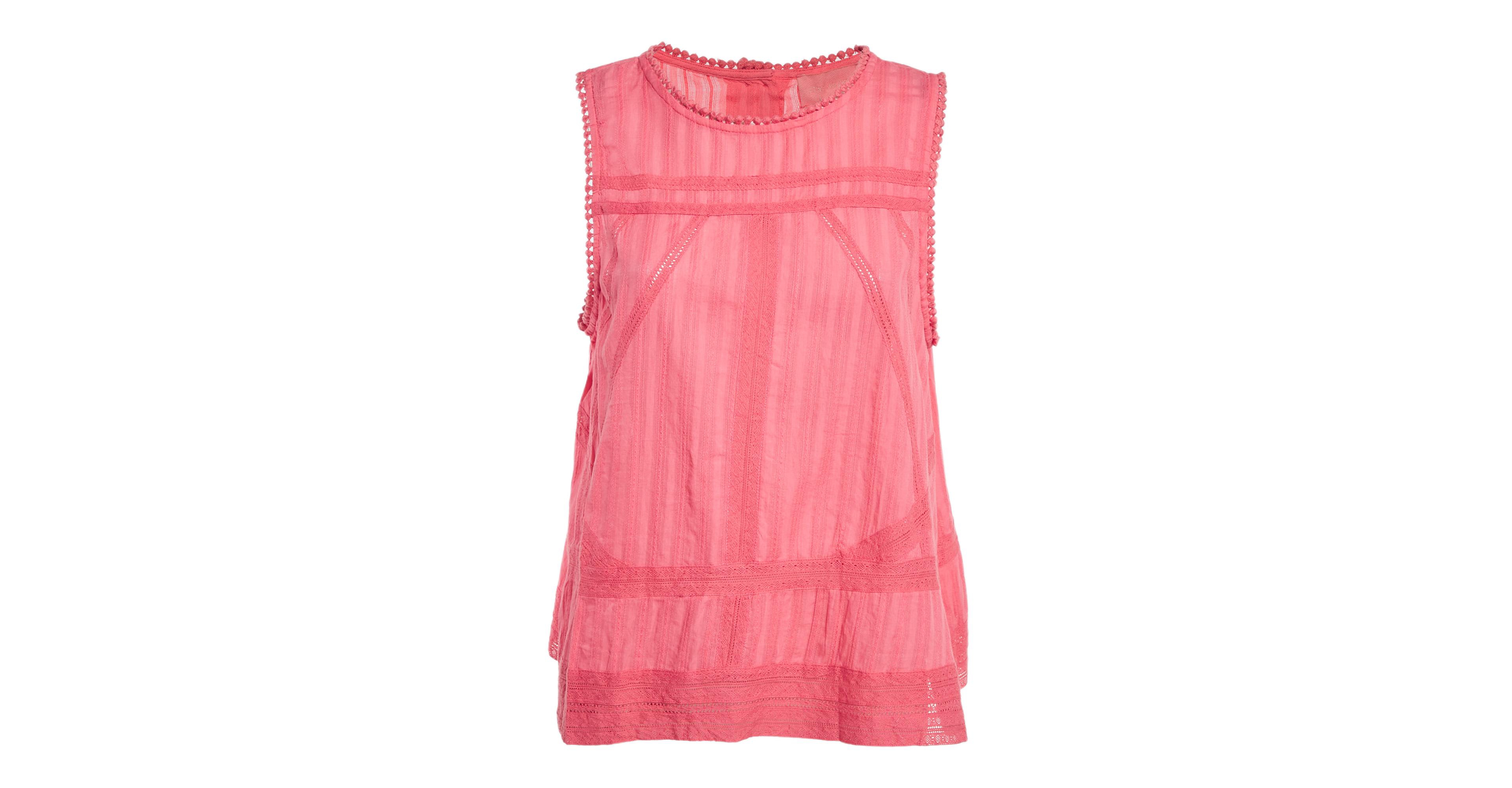 Pre-Owned Zadig & Voltaire Women's Pink Cotton Lace Trimmed Sleeveless Top