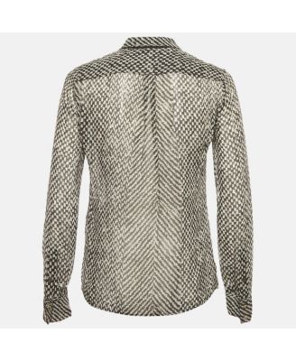 Women's Black Silk Monochrome Sheer Blouse