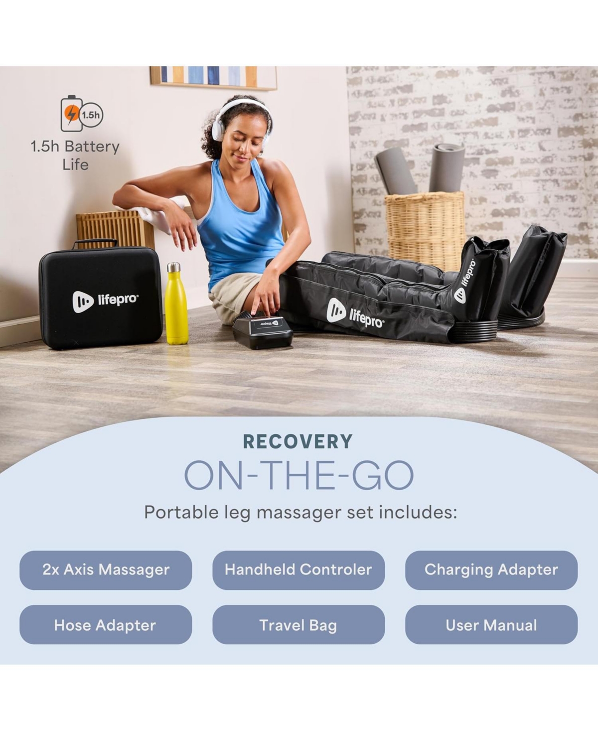 LifePro Air Compression Recovery System with Heat – 8-Chamber Full Leg Massager for Calf, Thigh & Foot – Air Massage Wraps for Circulati