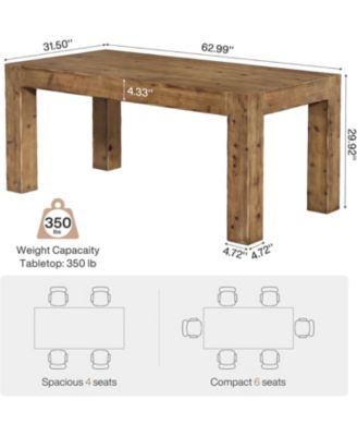 Solid Wood Dining Table for 6, Farmhouse Kitchen Table with Heavy Duty Legs, Rectangular Wood Dinner Table