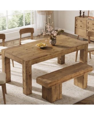 Solid Wood Dining Table for 6, Farmhouse Kitchen Table with Heavy Duty Legs, Rectangular Wood Dinner Table