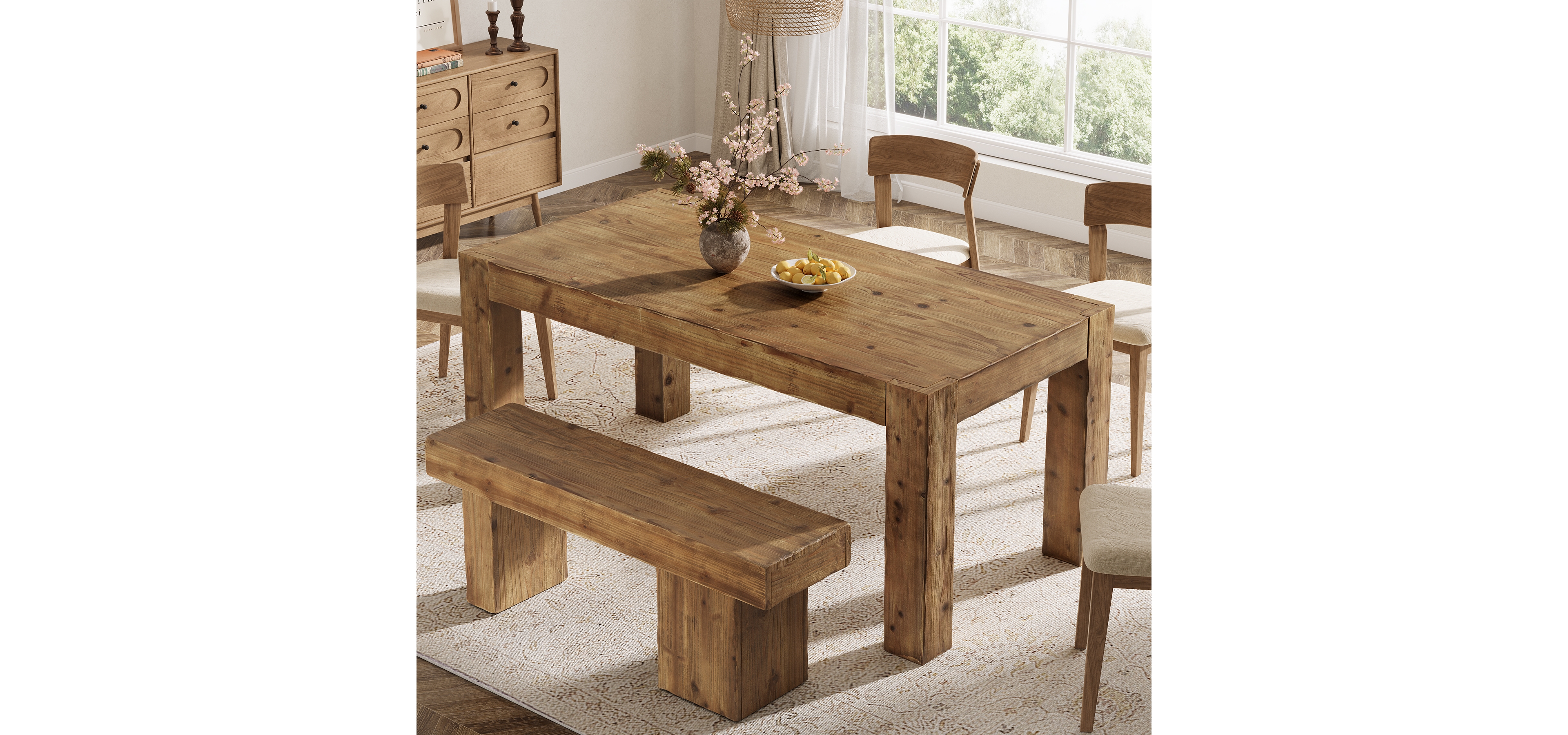 Tribesigns Solid Wood Dining Table for 6, Farmhouse Kitchen Table with Heavy Duty Legs, Rectangular Wood Dinner Table