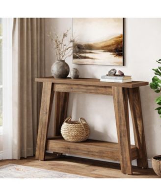 41.3" Farmhouse Console Table, 2-Tier Wooden Entryway Table