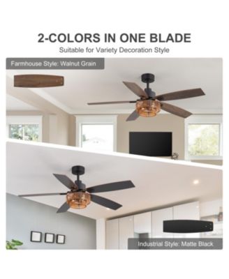 52" Ceiling Fan with Integrated LED Light Remote-Controlled Matte Black 5-Blade Modern Design Quiet DC Motor