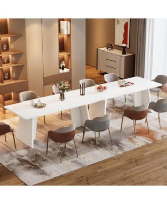 White Wooden 63" Modern Kitchen Table with Glossy Tabletop, Large Rectangle, Seats 4–6 Dining Table