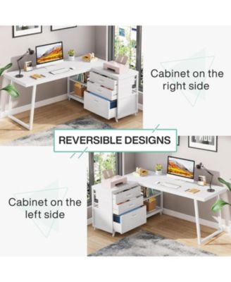 53" W × 19.7" Wood L-Shaped Desk with 3 Drawers, Reversible Corner Home Office Computer Desk with Shelves