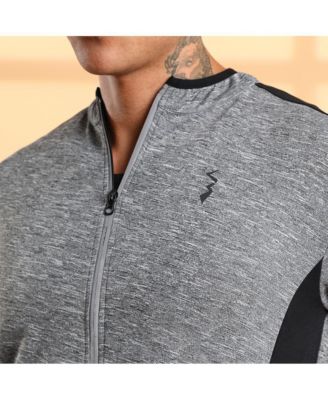 Men's Grey Heathered Activewear Jacket With Contrast Detail
