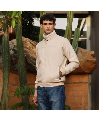 Men's Cream White Contrast Sherpa-Lined Suede Bomber Jacket