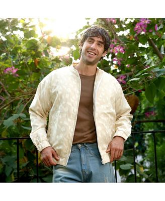 Men's Cream White Mozaic-Jacquard Bomber Jacket