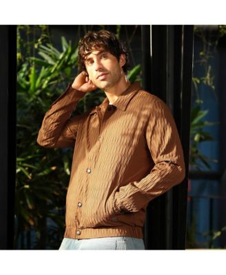 Men's Teddy Brown Crease-Tactile Bomber Jacket