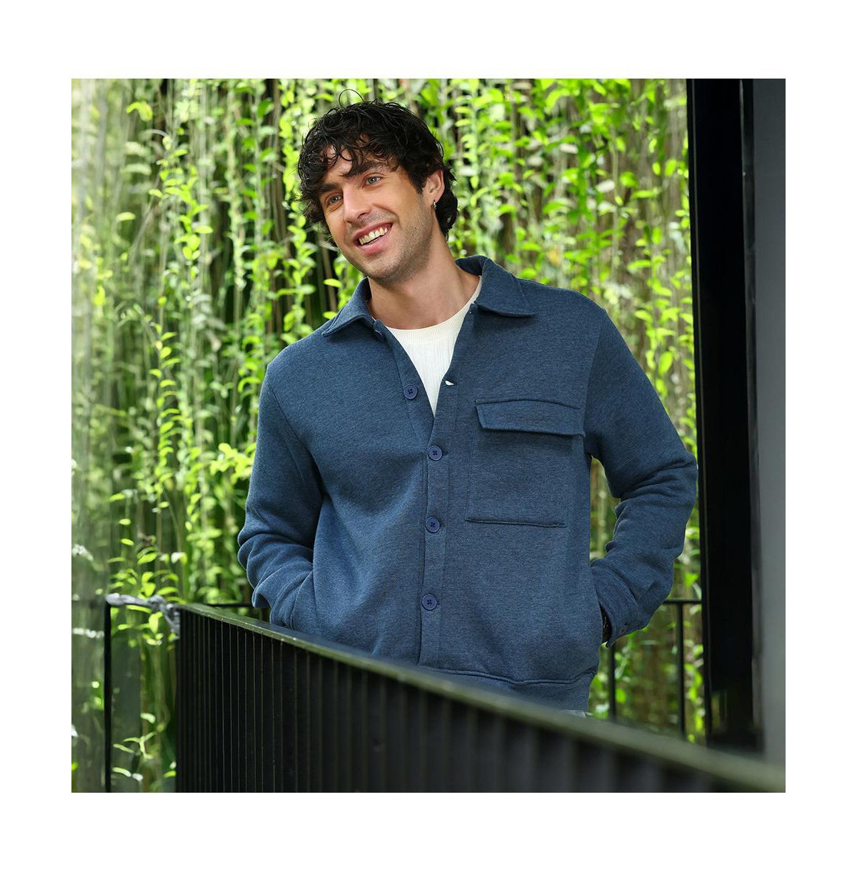Campus Sutra Men's Aegean Blue Utility-Knit Jacket