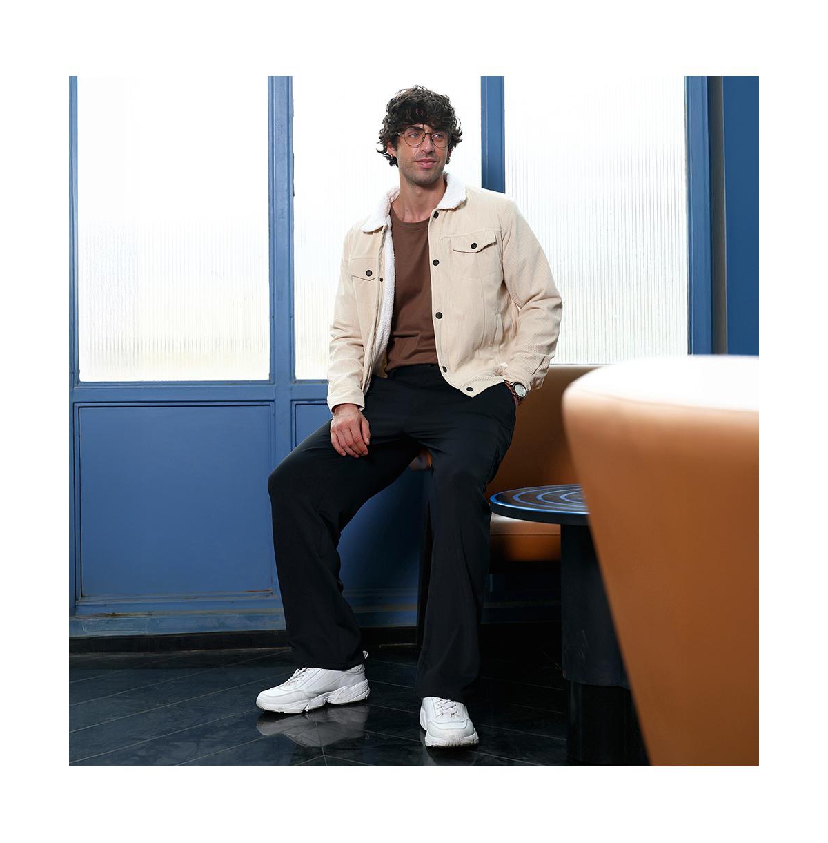 Campus Sutra Men's Cream White Utility-Corduroy Jacket