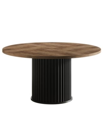 47.24-Inch Black Round Dining Table for 4-6 People, Modern Fluted MDF + Metal Base Kitchen Table