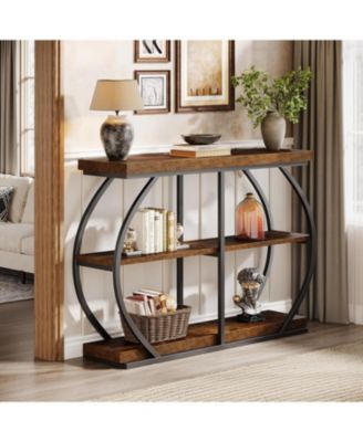 41.3" Console Table, Industrial 3-Tier Entryway Table with Arched Metal Frame and Storage Shelves for Living Room