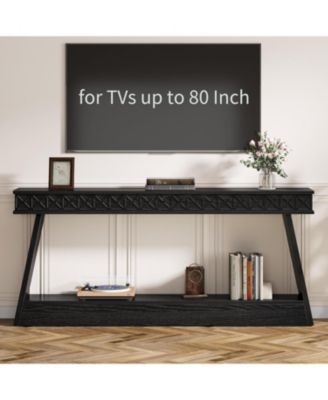 Modern Console Table, 71-Inch Extra Long Entryway Table with Storage, 2-Tier Narrow Sofa Table, Black
