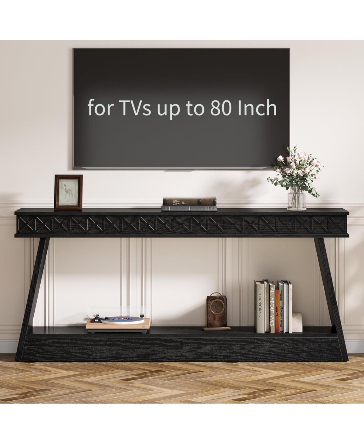 Tribesigns Modern Console Table, 71-Inch Extra Long Entryway Table with Storage, 2-Tier Narrow Sofa Table, Black