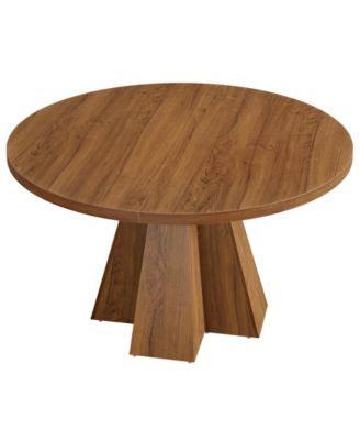Round Dining Table for 4, Circle Kitchen Table with Pedestal Base, Walnut Brown