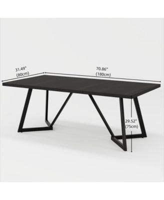 70.87-Inch Large Dining Table for 4-6, Modern Black Dining Room Table with Metal Frame