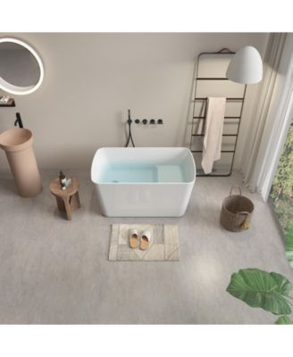 Acrylic Freestanding Soaking Tub with Sit-In Design and Chrome Overflow