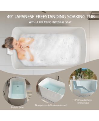 Acrylic Freestanding Soaking Tub with Sit-In Design and Chrome Overflow