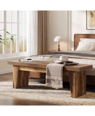 55" Wooden Entryway Bench, Farmhouse Long Entry Seat, Indoor End of Bed Stool with Storage Capability, Dark Brown