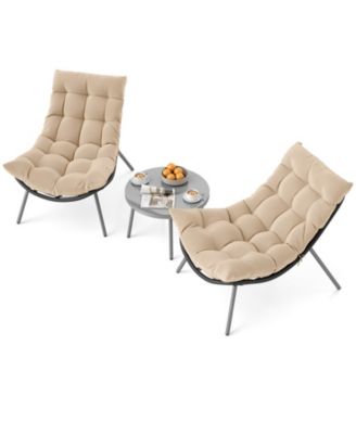 3 Pieces Conversation Set with Cushioned Papasan Chairs