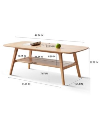 Solid Wood Center Table with Storage Shelf in Natural Finish