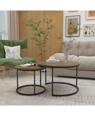 Industrial Nesting Coffee Table Set of 2 with Wood Finish and Metal Frame