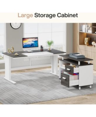 63" L-Shaped Executive Desk with File Cabinet, Drawers & Storage Shelves – Office Desk