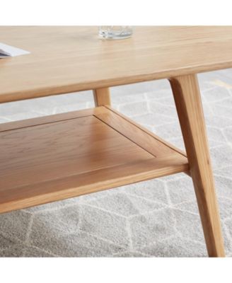 Solid Wood Center Table Coffee Table with Natural Wood Finish and Storage Shelf
