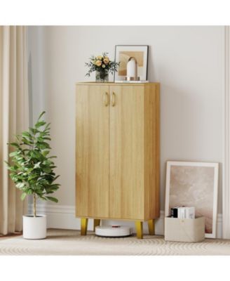 6-Tier Wooden Shoe Storage Cabinet w/ Doors Removable Shelves for Entryway