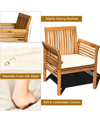 8 PCS Outdoor Acacia Wood Sofa Furniture Set Cushioned Chair Coffee Table Garden