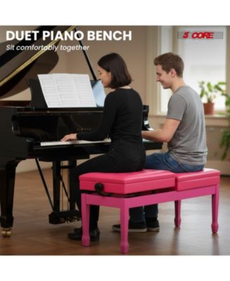 Duet Piano Bench 3.5 Inch Padded Cushioned Stool Wooden Heavy Duty Musician Chair w Storage