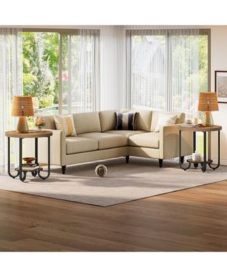 Round End Table with 2-Tier Storage Shelf, Industrial Side Table with Curved Metal Legs