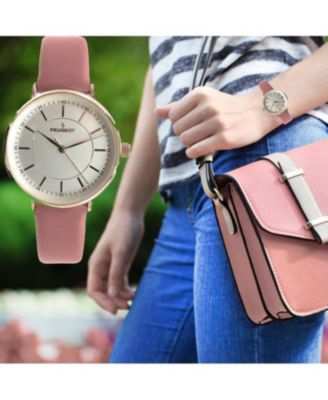 Women's 30mm Pink Modern Calfskin Leather Strap Watch