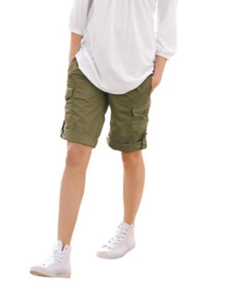 Women's 2 in 1 Mid-Rise Stretch Cotton Convertible Cargo Bermuda To Shorts